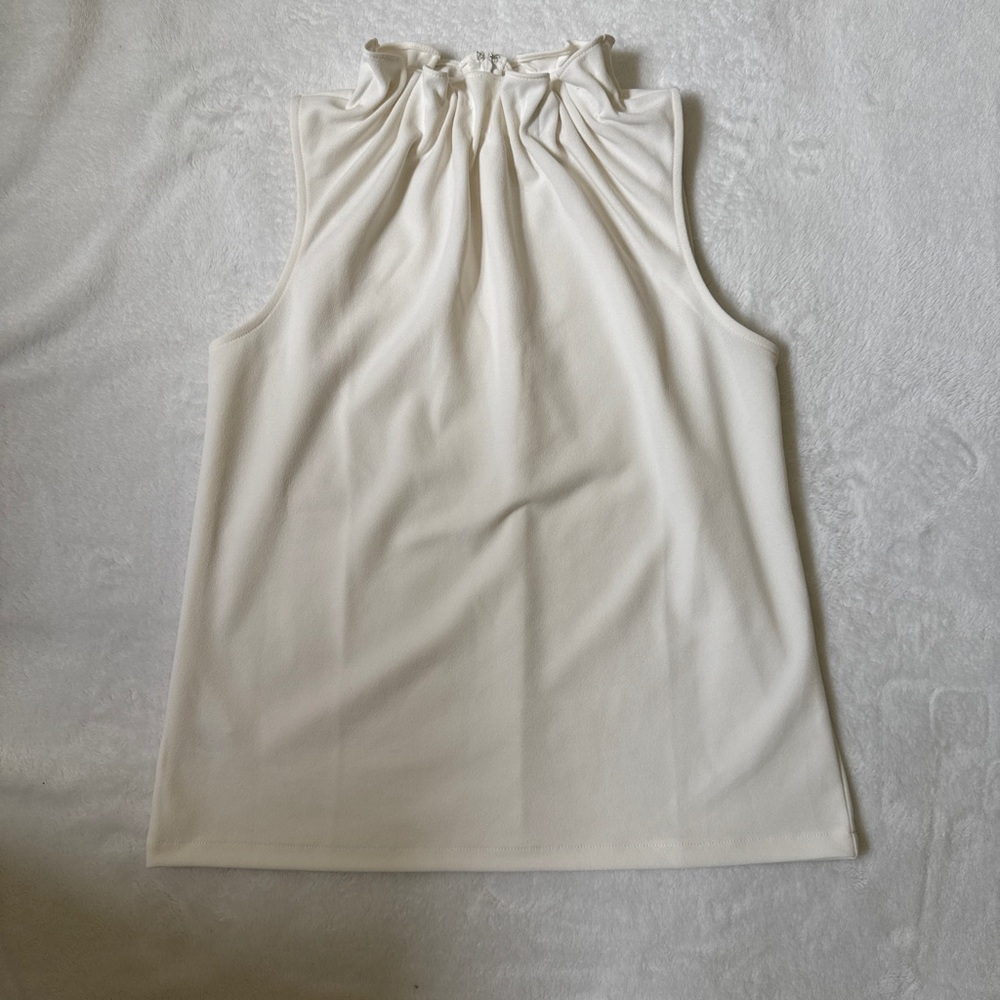 Ann Taylor Cream Ruffled Tank Top